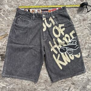 School Of Hard Knocks Jean Shorts Size 40 Gray 38x13 Y2K Hip Hop “Graffiti”